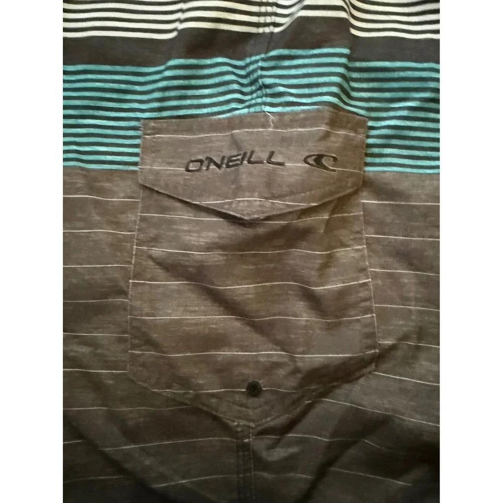 ONeill Santa Cruz Printed 2.0 Board Shorts Mens 33 Charcoal Teal Striped New